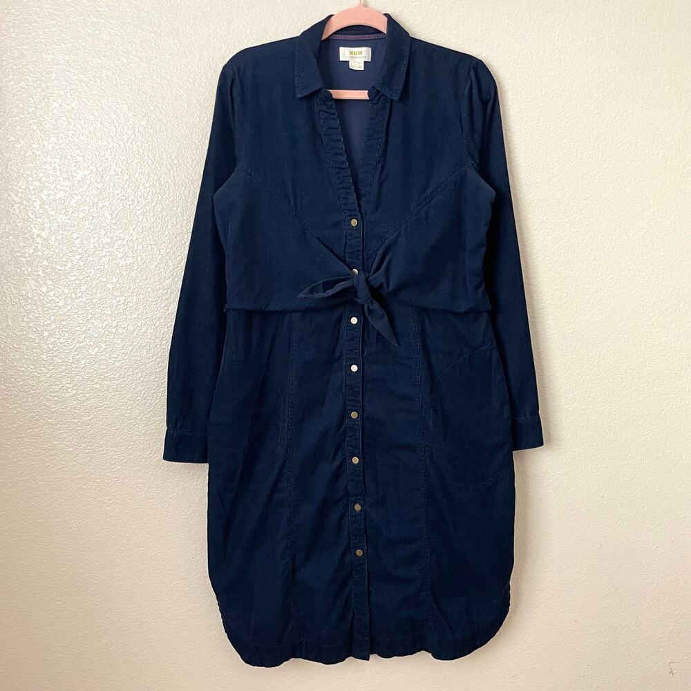 Anthropologie Maeve Dress Womens Size 12 Blue Winchester Tie Corduroy Mini Shirt - Picture 4 of 12